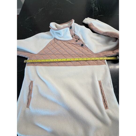 Abercrombie & Fitch assymetrical light pink and cream quilted fleece pullover SM - Picture 7 of 10